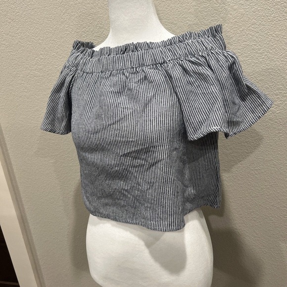 Lulu‘S Shirt Women’s Xs Short Cold Shoulder Blue Off The Shoulders Crop Top - Picture 2 of 10